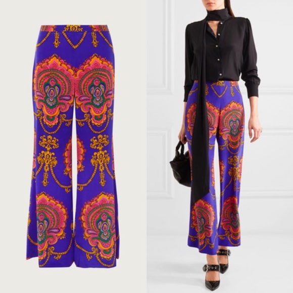 Gucci Pants - GUCCI Printed Silk Wide Leg Pants